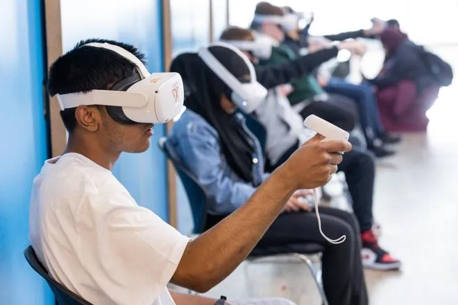Young person playing with a vr headset