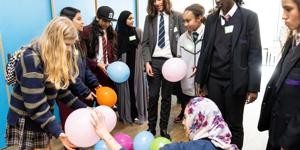 School kids interacting