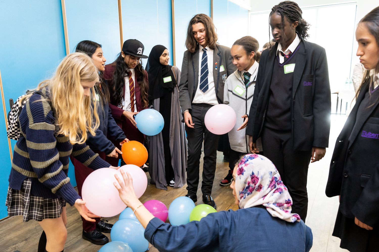 School kids interacting