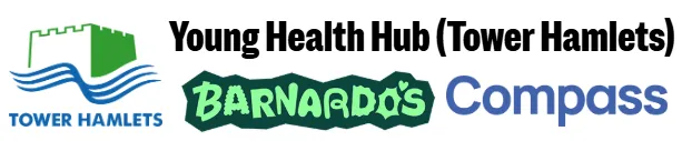 Young Health Hub (Tower Hamlets) plus Tower Hamlets, Barnardo's and Compass logos